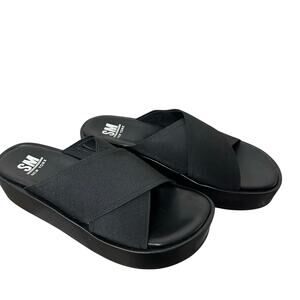 Steve Madden Halsey Black Platform Slide Sandals Size 8.5 Crossover Straps